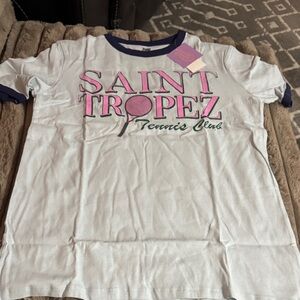 Saint Tropez White and Pink Tennis Club Tee